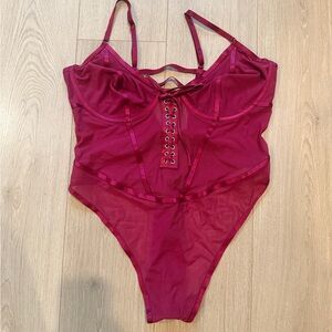 Elegant Burgundy Lace-Up Bodysuit